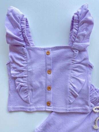 fernandaramoskids com br Conjunto Infantil Feminino Cropped com Babado e Short Lilás 1