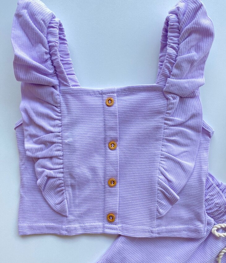 fernandaramoskids com br Conjunto Infantil Feminino Cropped com Babado e Short Lilás 1