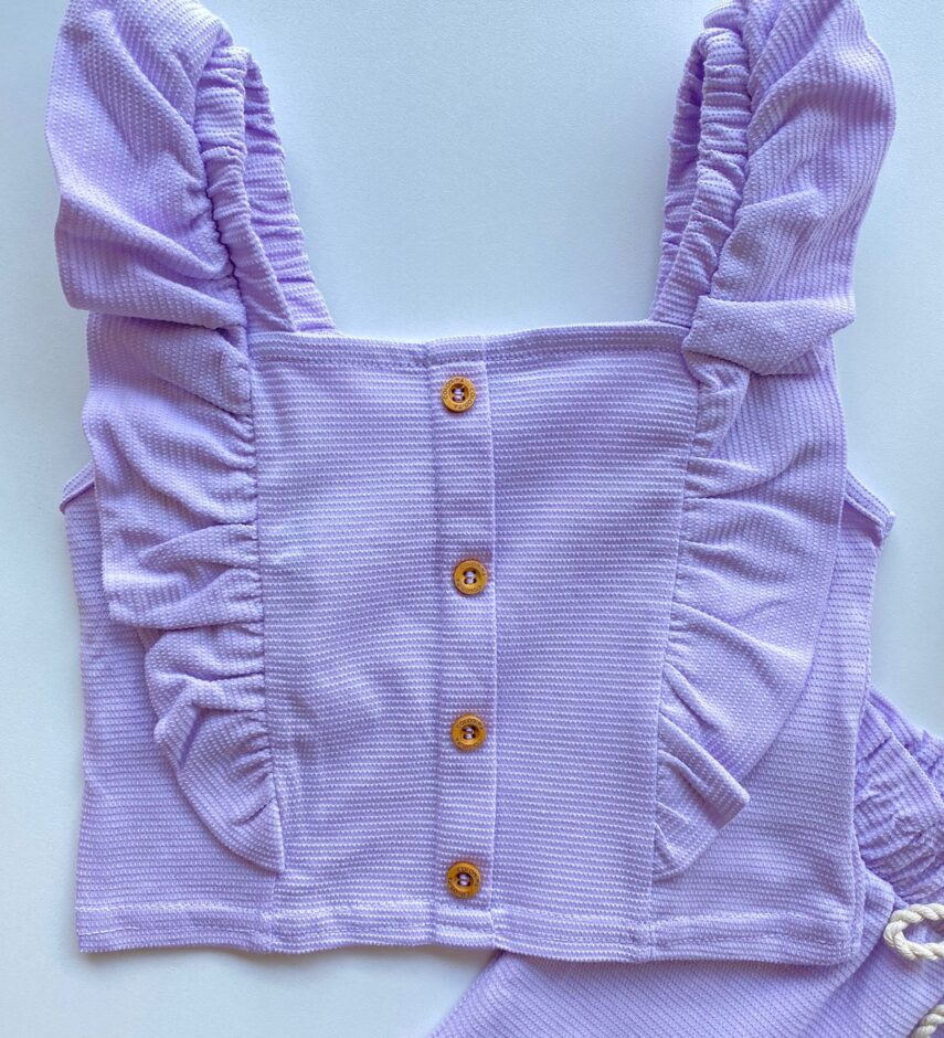 fernandaramoskids com br Conjunto Infantil Feminino Cropped com Babado e Short Lilás 1
