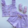 Conjunto Infantil Feminino Cropped com Babado e Short Lilás Fernanda Ramos Kids