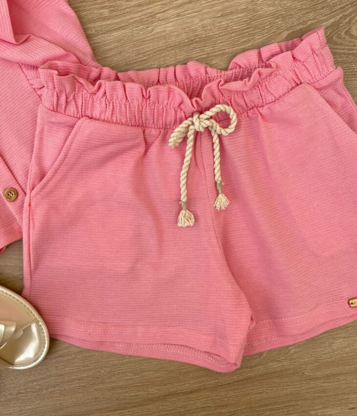 fernandaramoskids com br Conjunto Infantil Feminino Cropped com Babado e Short Rosa 2