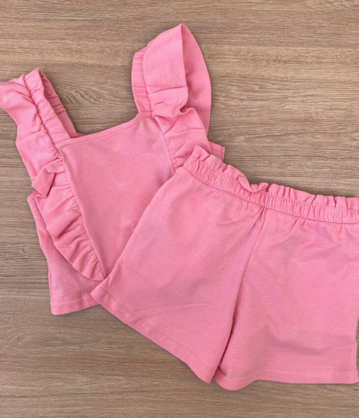 fernandaramoskids com br Conjunto Infantil Feminino Cropped com Babado e Short Rosa 3