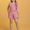 Conjunto Infantil Feminino Cropped com Babado e Short Rosa Fernanda ramos kids