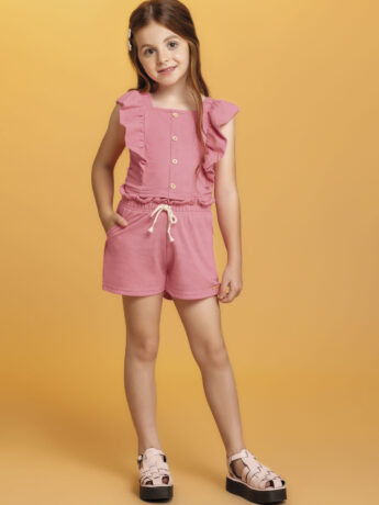 Conjunto Infantil Feminino Cropped com Babado e Short Rosa Fernanda ramos kids