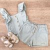 Conjunto Infantil Feminino Cropped com Babado e Short Verde Fernanda Ramos Kids