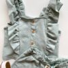 fernandaramoskids com br Conjunto Infantil Feminino Cropped com Babado e Short Verde Água 1