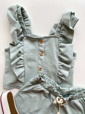 fernandaramoskids com br Conjunto Infantil Feminino Cropped com Babado e Short Verde Água 1