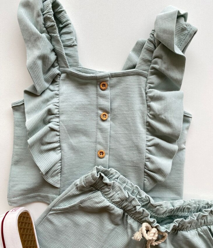 fernandaramoskids com br Conjunto Infantil Feminino Cropped com Babado e Short Verde Água 1