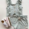 Conjunto Infantil Feminino Cropped com Babado e Short Verde Água Fernanda Ramos Store