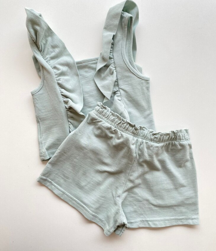 fernandaramoskids com br Conjunto Infantil Feminino Cropped com Babado e Short Verde Água 3