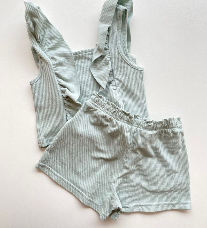 fernandaramoskids com br Conjunto Infantil Feminino Cropped com Babado e Short Verde Água 3