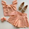Conjunto Infantil Feminino Cropped com Detalhe e Short Laranja Fernanda Ramos Kids