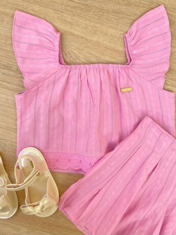 fernandaramoskids com br Conjunto Infantil Feminino Cropped com Detalhe e Short Rosa 1