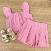 Conjunto Infantil Feminino Cropped com Detalhe e Short Rosa Fernanda Ramos Kids