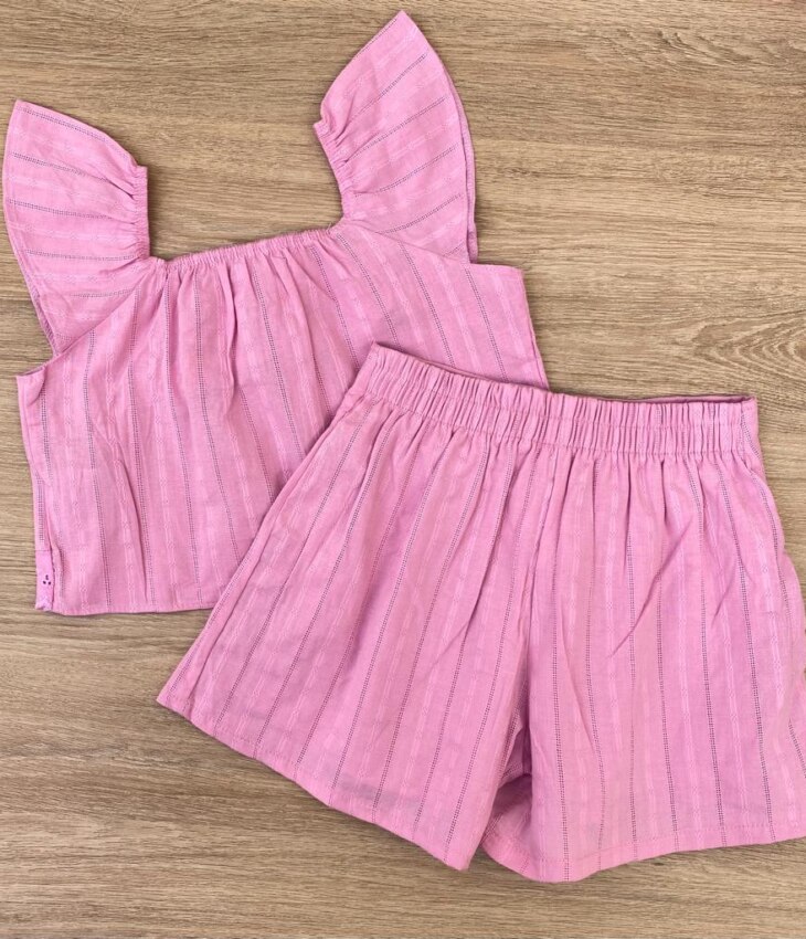 fernandaramoskids com br Conjunto Infantil Feminino Cropped com Detalhe e Short Rosa 3