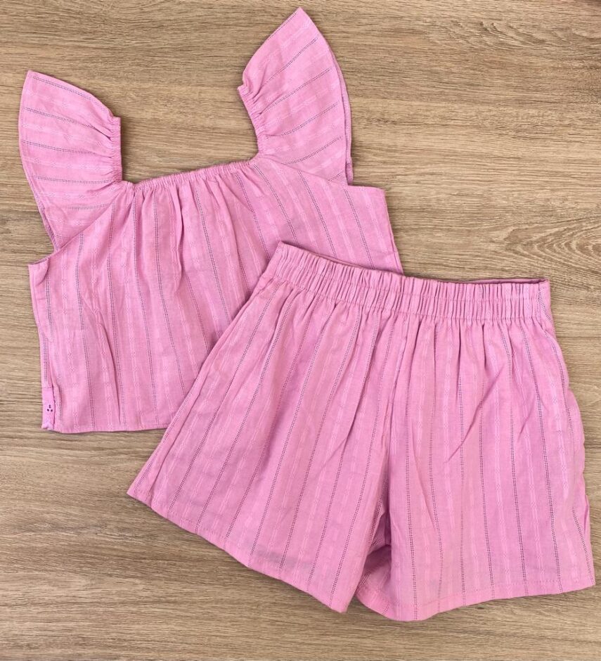 fernandaramoskids com br Conjunto Infantil Feminino Cropped com Detalhe e Short Rosa 3
