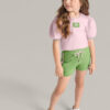 Conjunto Infantil Feminino Cropped Manga Princesa Rosa e Short Verde Fernanda ramos kids