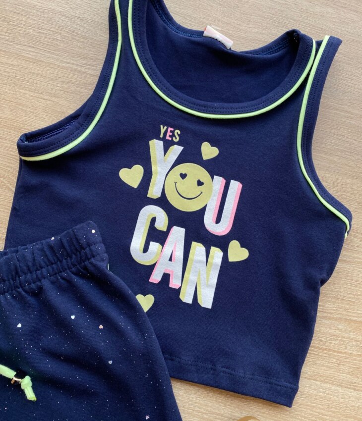 fernandaramoskids com br Conjunto Infantil Feminino Cropped You Can e Short Azul Marinho 1