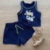 Conjunto Infantil Feminino Cropped You Can e Short Azul Marinho Fernanda Ramos Kids
