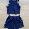 fernandaramoskids com br Conjunto Infantil Feminino Cropped You Can e Short Azul Marinho 3