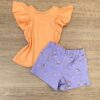 fernandaramoskids com br Conjunto Infantil Feminino Estampado Blusa Laranja e Short Lilás 2