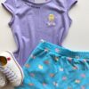 fernandaramoskids com br Conjunto Infantil Feminino Estampado Blusa Lilás e Short Saia Azul 1