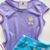 fernandaramoskids com br Conjunto Infantil Feminino Estampado Blusa Lilás e Short Saia Azul 2