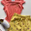 fernandaramoskids com br Conjunto Infantil Feminino Estampado Blusa Rosa e Short Saia Amarelo 1