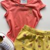 fernandaramoskids com br Conjunto Infantil Feminino Estampado Blusa Rosa e Short Saia Amarelo 2