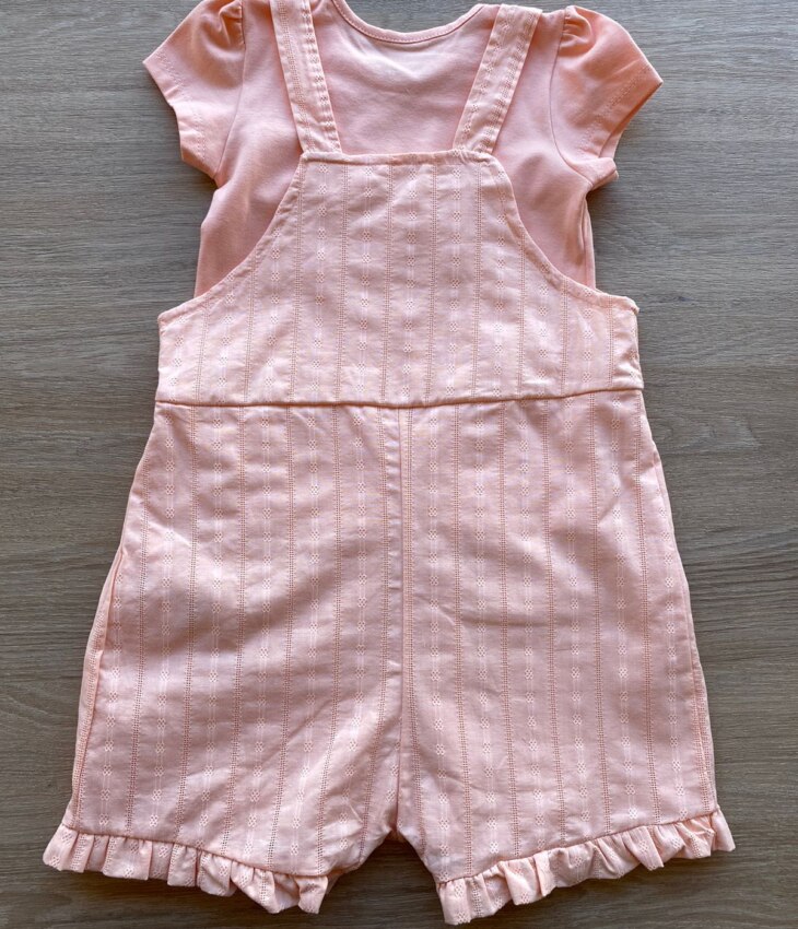 fernandaramoskids com br Conjunto Infantil Feminino Jardineira e Blusa Manga Curta Salmão 4