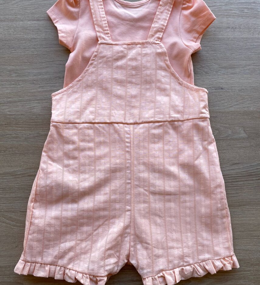 fernandaramoskids com br Conjunto Infantil Feminino Jardineira e Blusa Manga Curta Salmão 4