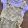fernandaramoskids com br Conjunto Infantil Feminino Jardineira Xadrez e Blusa Manga Curta Branca 1