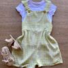 Conjunto Infantil Feminino Jardineira Xadrez e Blusa Manga Curta Branca Fernanda Ramos Kids