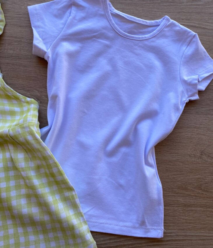 fernandaramoskids com br Conjunto Infantil Feminino Jardineira Xadrez e Blusa Manga Curta Branca 5