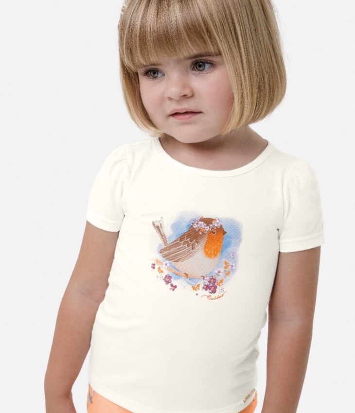fernandaramoskids com br Conjunto Infantil Feminino Pássaros Blusa Manga Curta e Calça Estampada 1