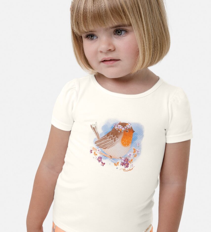 fernandaramoskids com br Conjunto Infantil Feminino Pássaros Blusa Manga Curta e Calça Estampada 1
