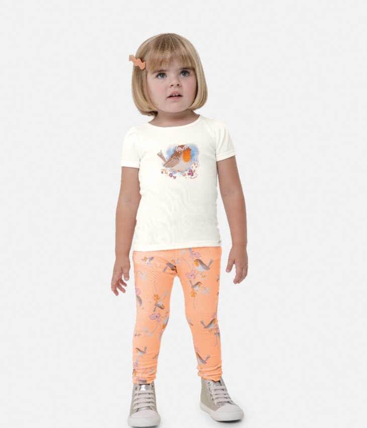 Conjunto Infantil Feminino Pássaros Blusa Manga Curta e Calça Estampada Fernanda Ramos Kids