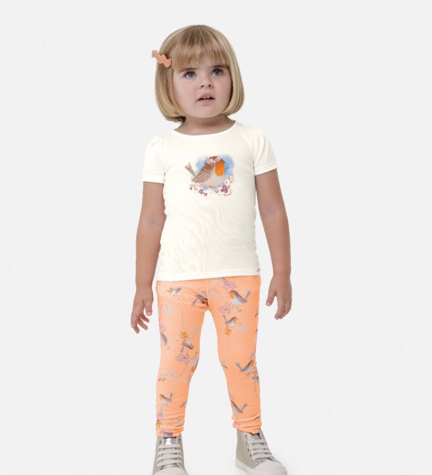 Conjunto Infantil Feminino Pássaros Blusa Manga Curta e Calça Estampada Fernanda Ramos Kids