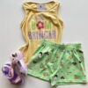 Conjunto Infantil Feminino Regata Amarela e Short Estampado Verde Fernanda Ramos Kids