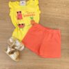 Conjunto Infantil Feminino Regata Amarela e Short Salmão Fernanda Ramos Kids