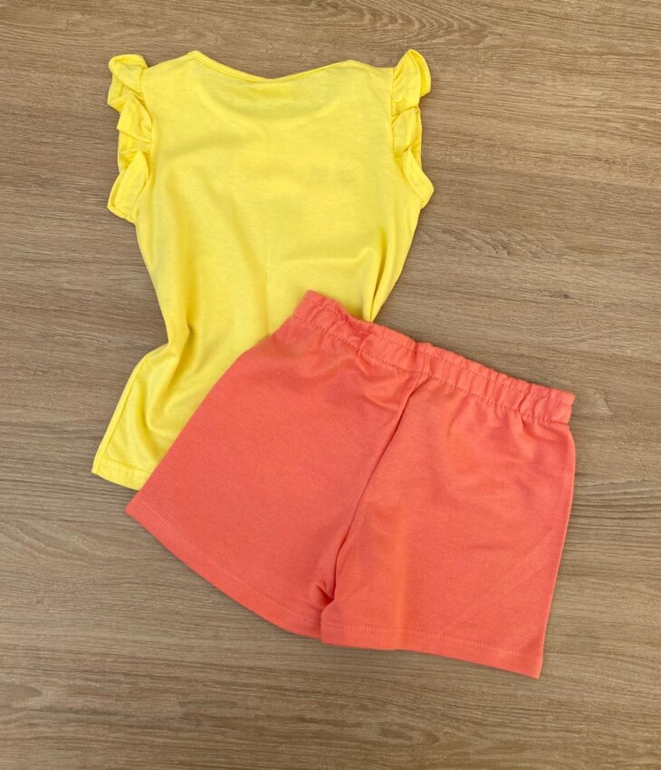 fernandaramoskids com br Conjunto Infantil Feminino Regata Amarela e Short Salmão 3