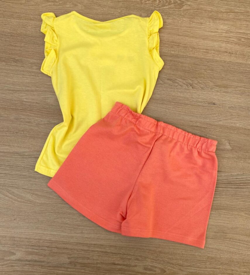 fernandaramoskids com br Conjunto Infantil Feminino Regata Amarela e Short Salmão 3