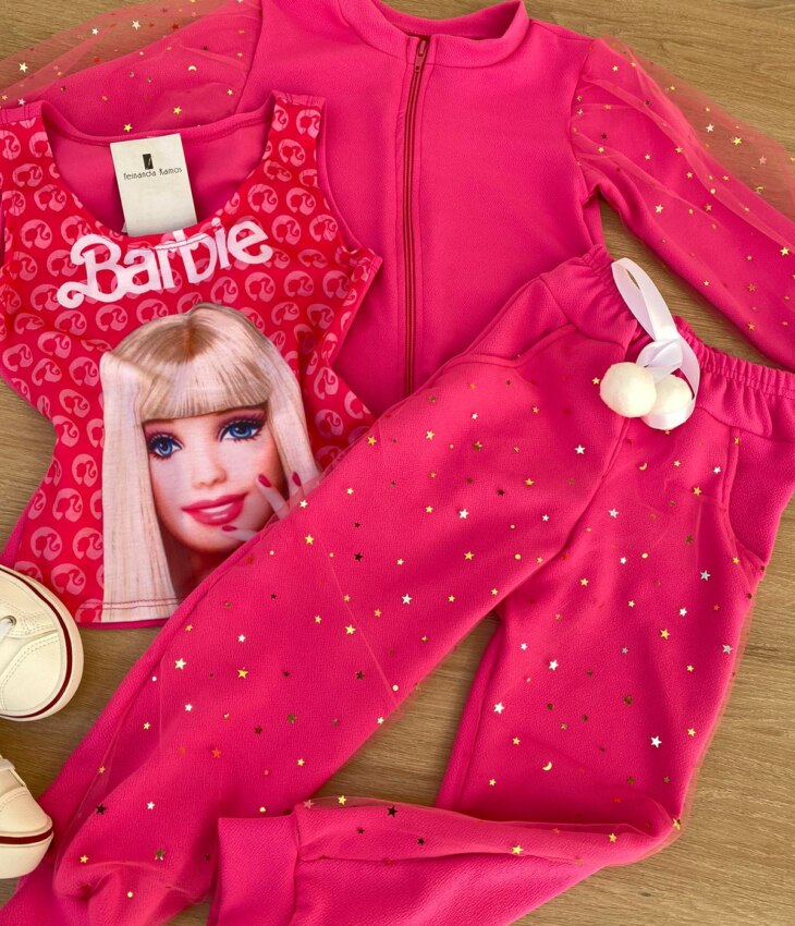 fernandaramoskids com br Conjunto Infantil Feminino Regata com Estampa + Jaqueta + Calça Pink 3