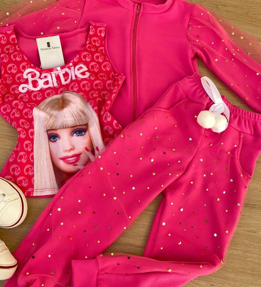 fernandaramoskids com br Conjunto Infantil Feminino Regata com Estampa + Jaqueta + Calça Pink 3