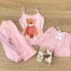 Conjunto Infantil Feminino Regata Estampa Urso + Jaqueta + Short Rosa Fernanda Ramos Kids
