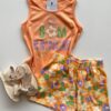 fernandaramoskids com br Conjunto Infantil Feminino Regata Laranja e Short Estampa Floral1