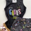 fernandaramoskids com br Conjunto Infantil Feminino Regata Preta e Short Estampa Xadrez 1