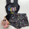 Conjunto Infantil Feminino Regata Preta e Short Estampa Xadrez Fernanda Ramos Kids