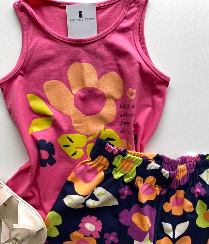 fernandaramoskids com br Conjunto Infantil Feminino Regata Rosa e Short Estampa Floral 2