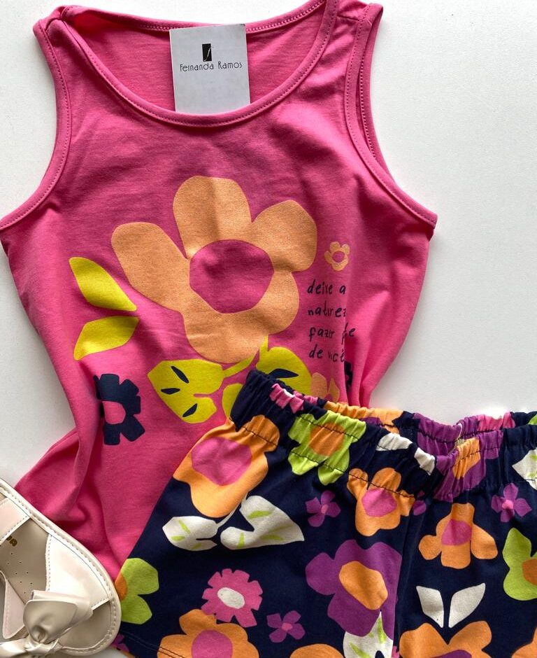 fernandaramoskids com br Conjunto Infantil Feminino Regata Rosa e Short Estampa Floral 2